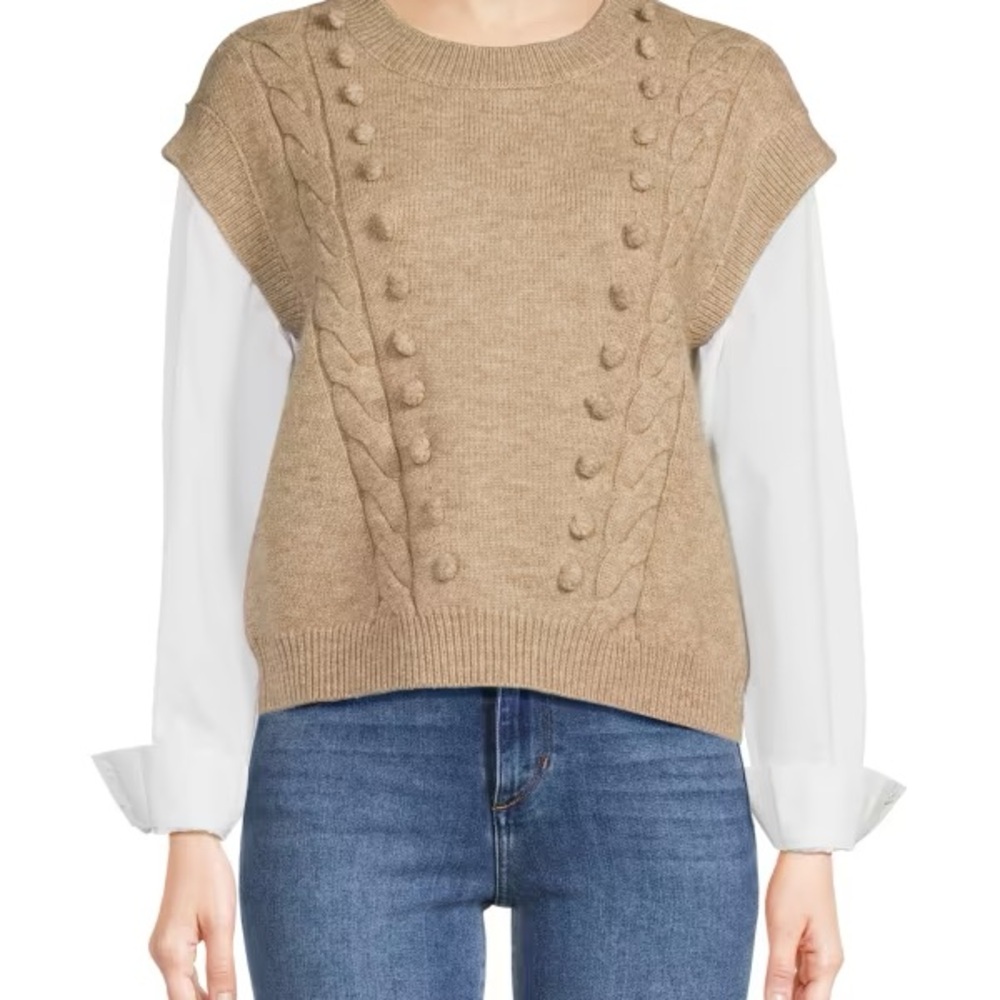 BCBG Tan Cable Knit Sweater Vest